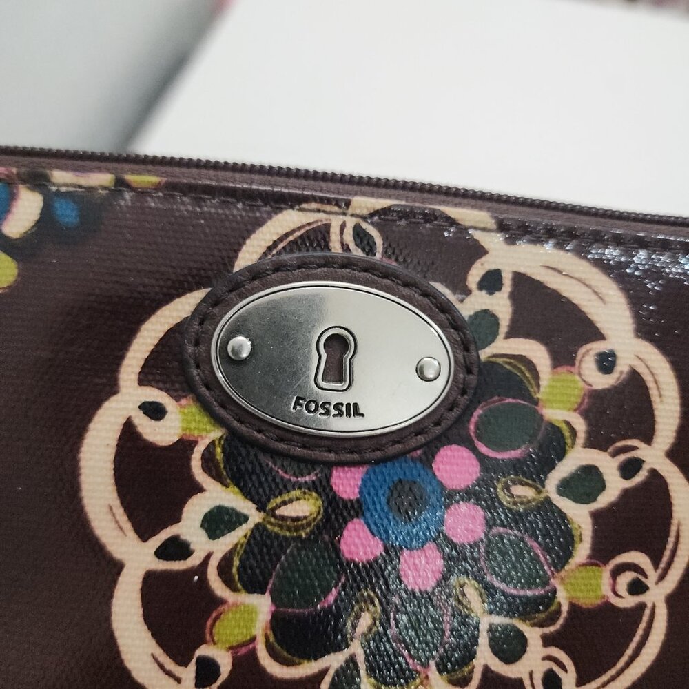 Fossil Floral Medallion Tablet Sleeve Brown Zip Case Boho 10x8 - Picture 3 of 11